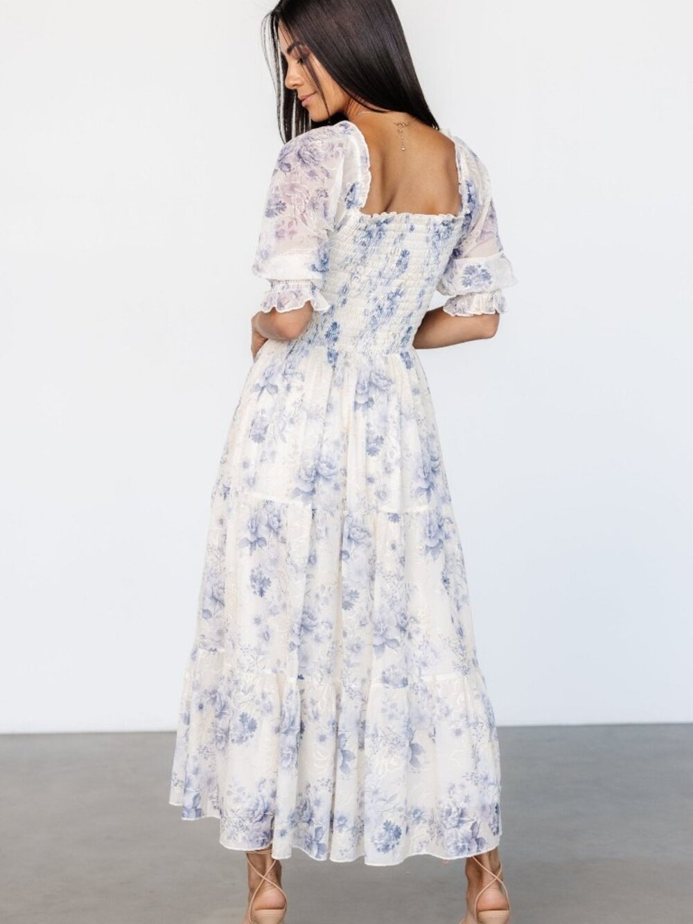 Baltic Born Fabian Jacquard Midi Dress | Cream + Blue Floral Size XLXL - Picture 5 of 5